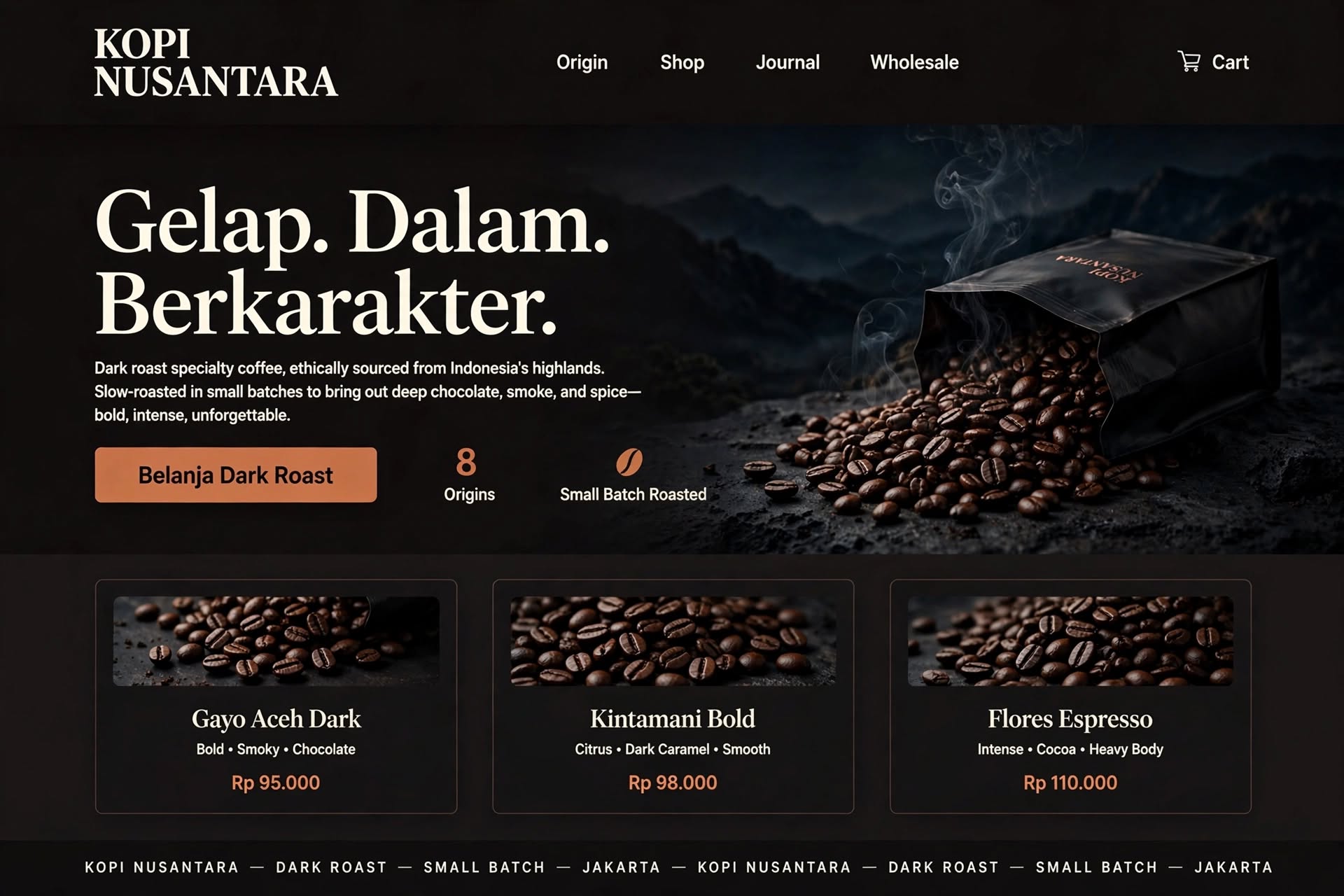 Portfolio website Kopi Nusantara — Food & Beverage